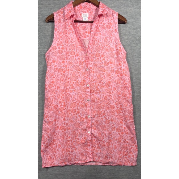 Sigrid Olsen Womens Dress S Sleeveless Button Front Pink Coral Print Linen - Picture 1 of 5